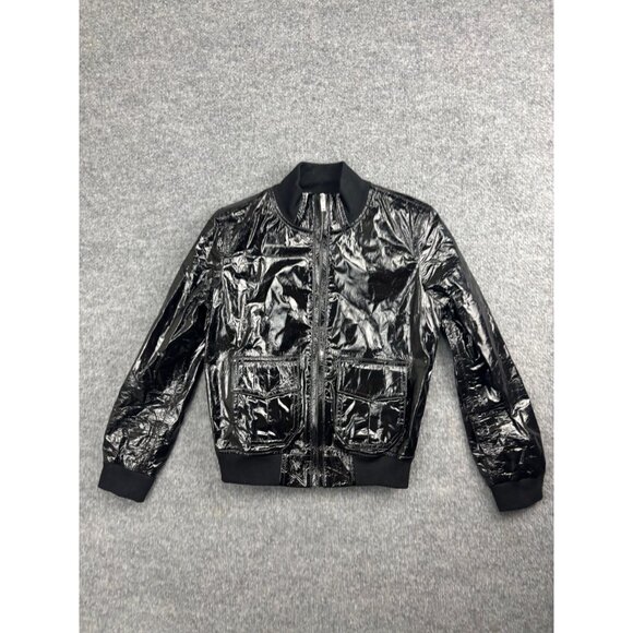 R13 Lambskin Leather Jacket Women's M Black Patent Full Zip Pockets Mock Neck - Picture 1 of 10
